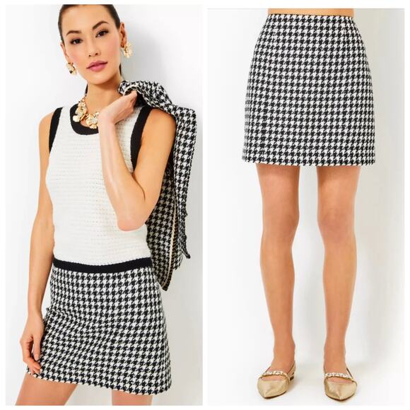 NWT Lilly Pulitzer Kels Mini Skirt Noir Houndstooth Sequin Boucle Size 8 $138 - Picture 1 of 10